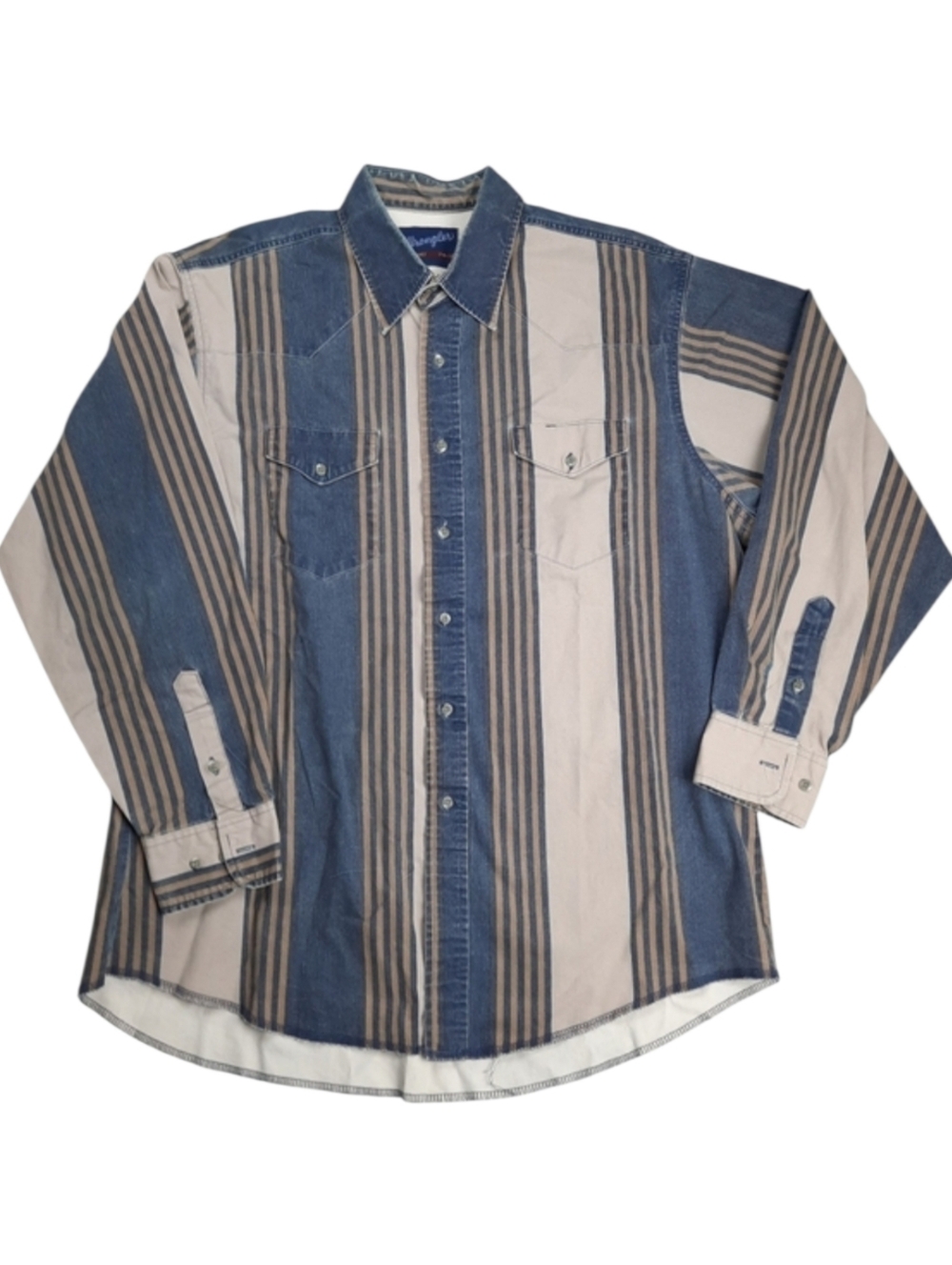 Vintage Wrangler Brushpopper Neutral Stripe Western Shirt SZ XL 17.5-35